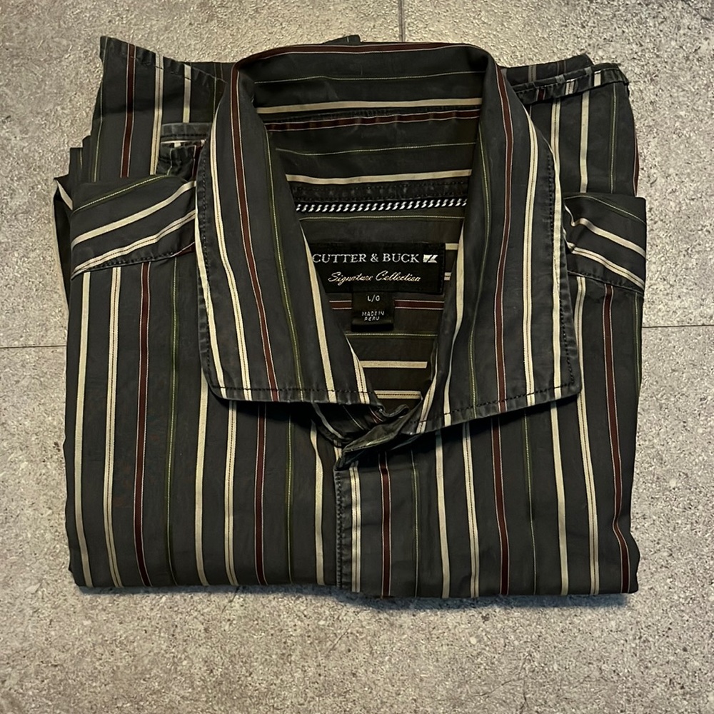Cutter & Buck Mens Cotton Shirt, Long Sleeves, Button Up, Size L
